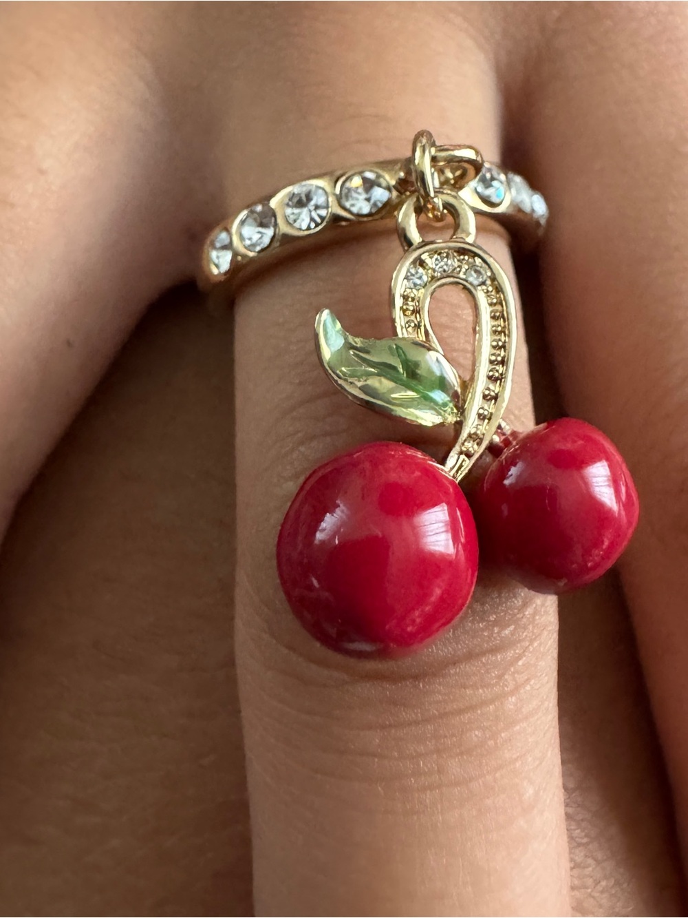 Rare Signed Vintage Camille Lucie Cherry Pendant Ring